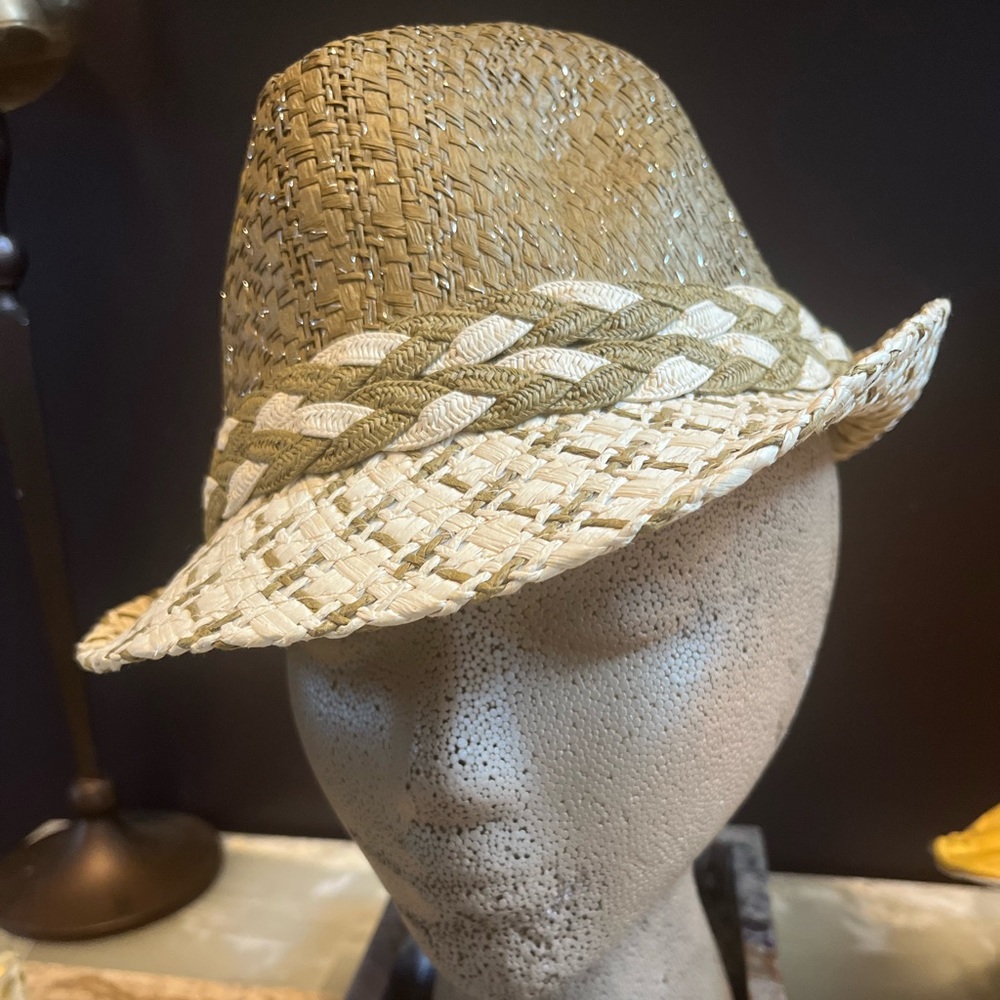 Taupe & Creme Straw Mini Women’s Raffia Braided Fedora | Size Small